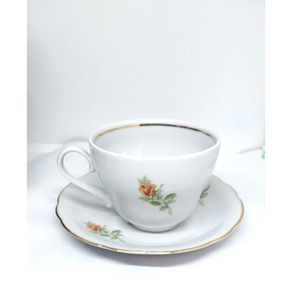 Vintage Kahla German Democratic Republic Demitasse Teacup & Saucer GDR Flowers